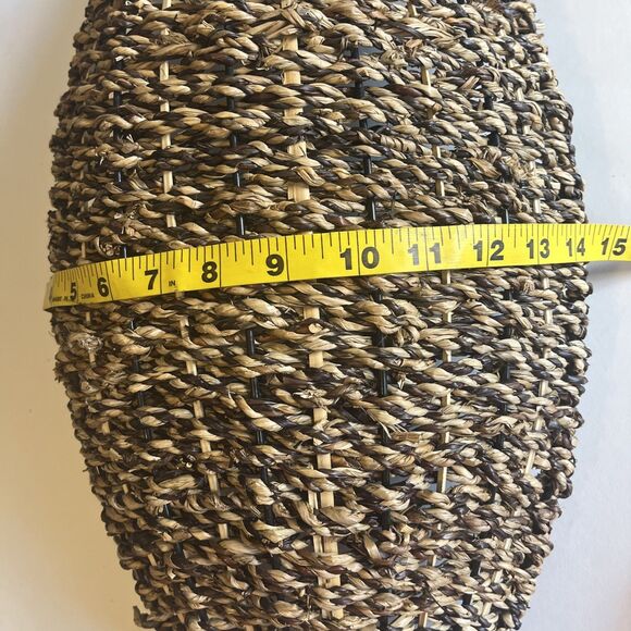 Woven Straw Baskets Oval Wood Handles Brown Nesting Set Of 3 Table Wall Rustic - Picture 12 of 16